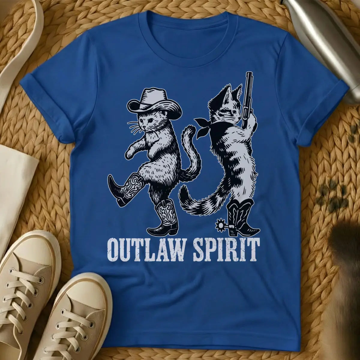 Cowboy Cats Shirt - Blue T-Shirt - anthropomorphic western, feline frontier, kitty sheriff