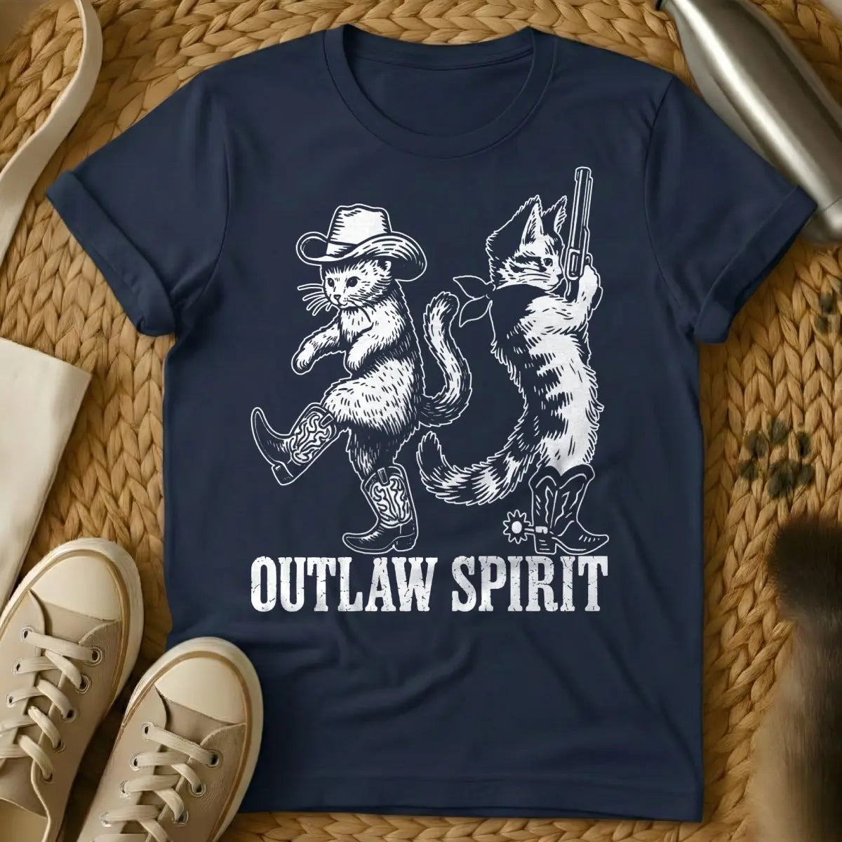 Cowboy Cats Shirt - Navy T-Shirt - anthropomorphic western, feline frontier, kitty sheriff