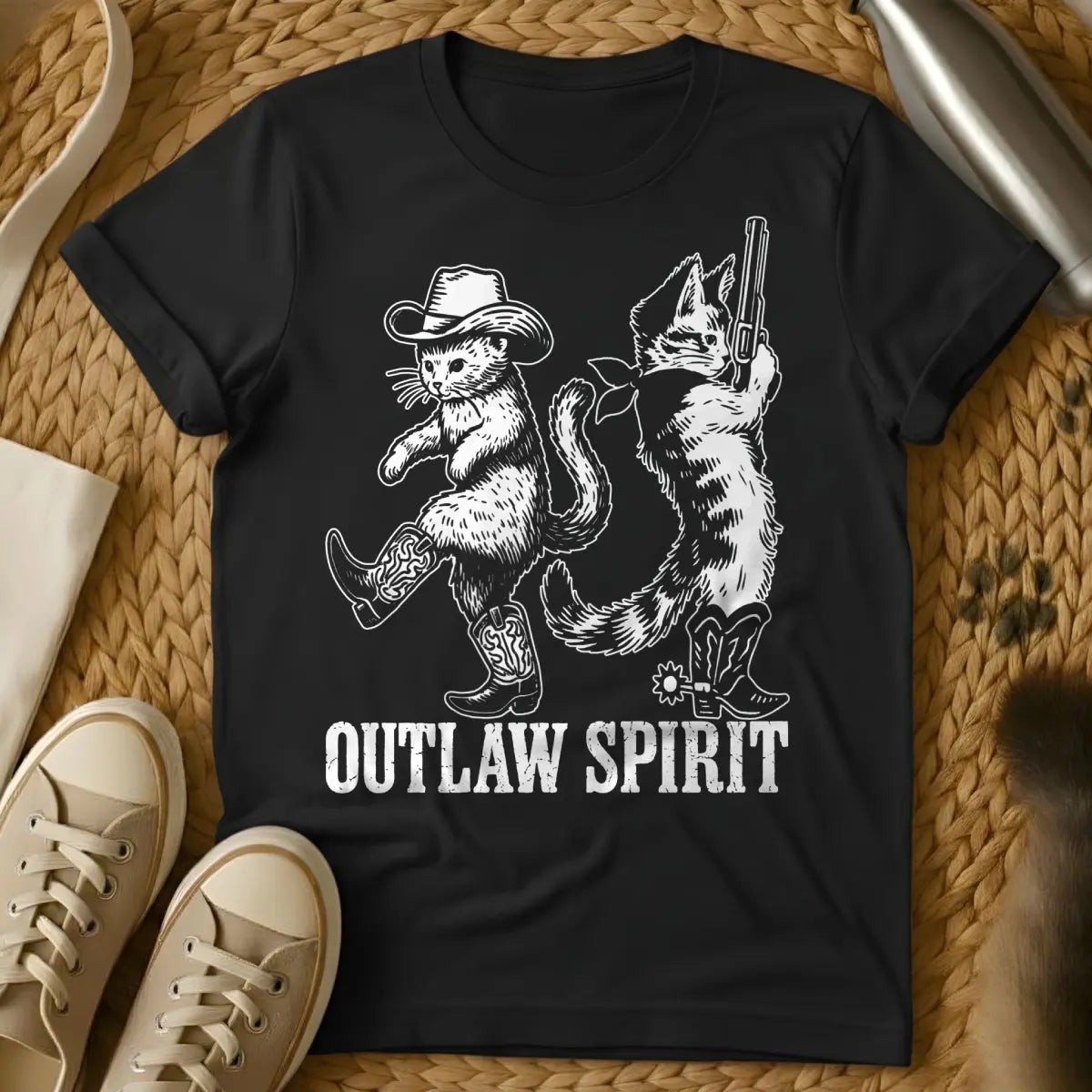 Cowboy Cats Shirt - Black T-Shirt - anthropomorphic western, feline frontier, kitty sheriff