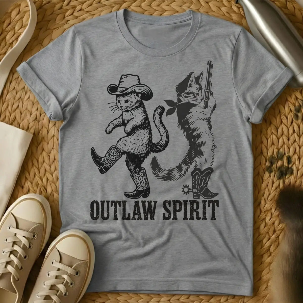 Cowboy Cats Shirt - Gray T-Shirt - anthropomorphic western, feline frontier, kitty sheriff
