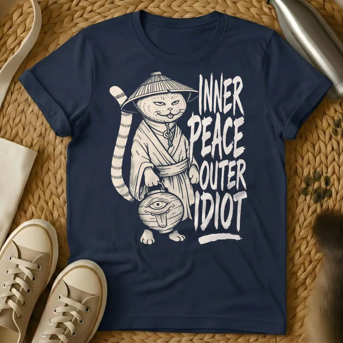 Outer Idiot Cat Shirt - Navy Cat T-Shirt