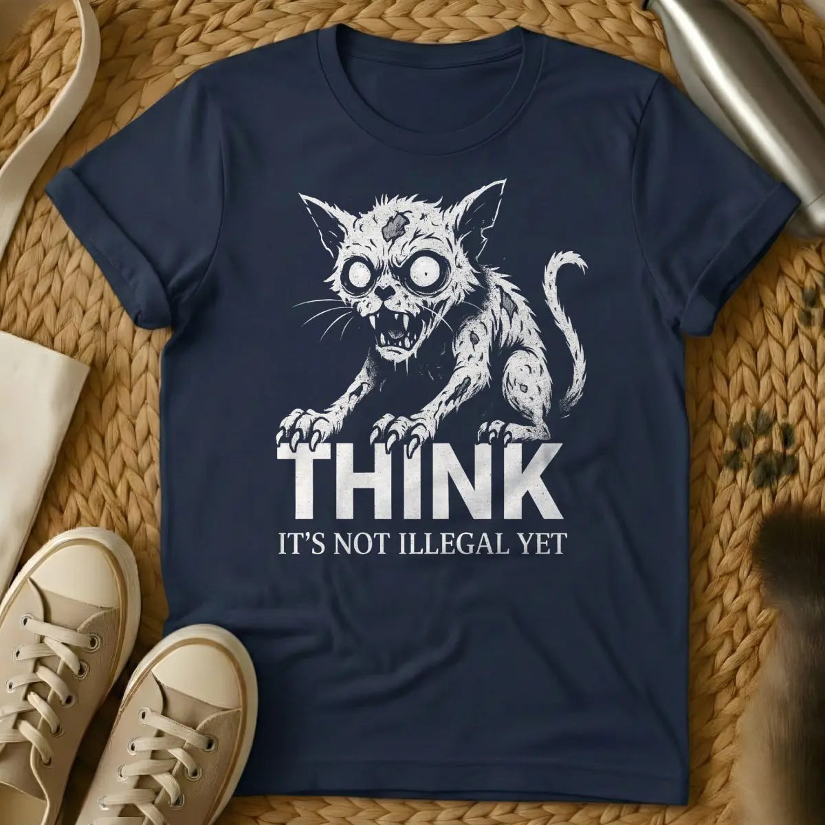 Think Cat Shirt - Navy Cat T-Shirt