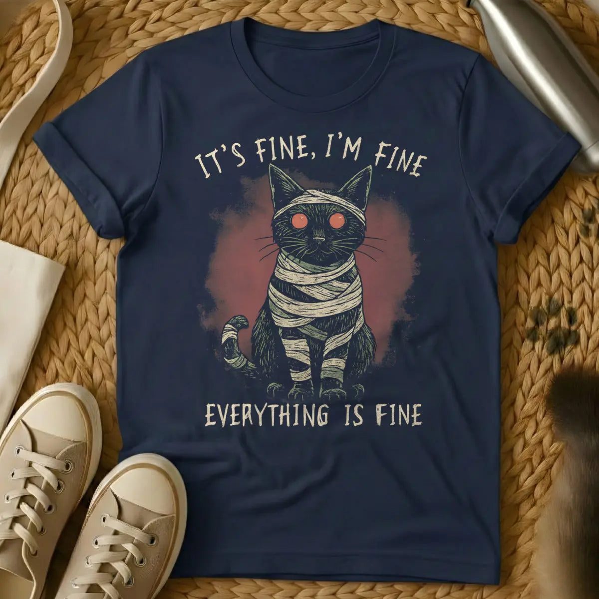 This Is Fine Shirt - Navy Cat T-Shirt
