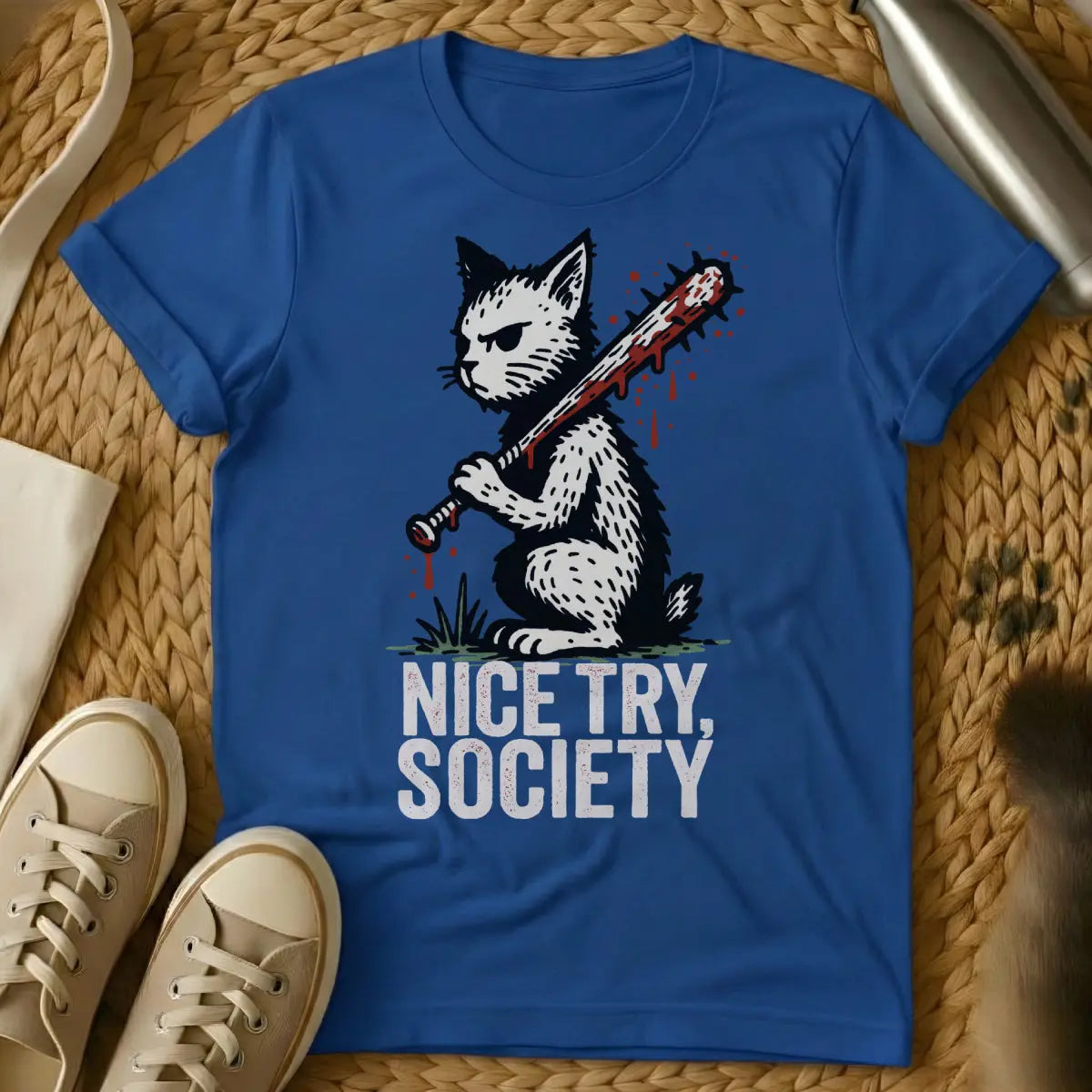 Anti-Social Cat Shirt - Blue T-Shirt - feline introvert, homebody cat lover, introvert aesthetic