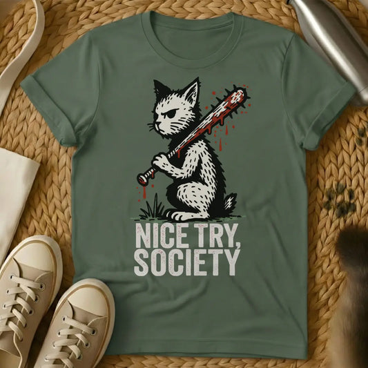Anti-Social Cat Shirt - Military Green T-Shirt - feline introvert, homebody cat lover, introvert aesthetic