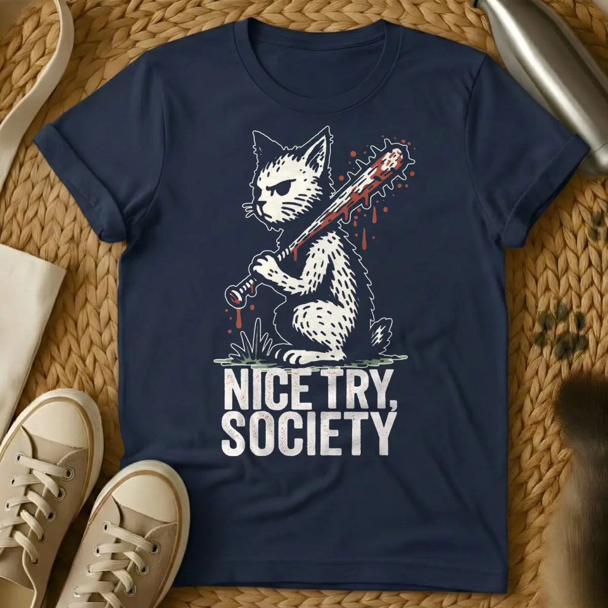 Anti-Social Cat Shirt - Navy T-Shirt - feline introvert, homebody cat lover, introvert aesthetic