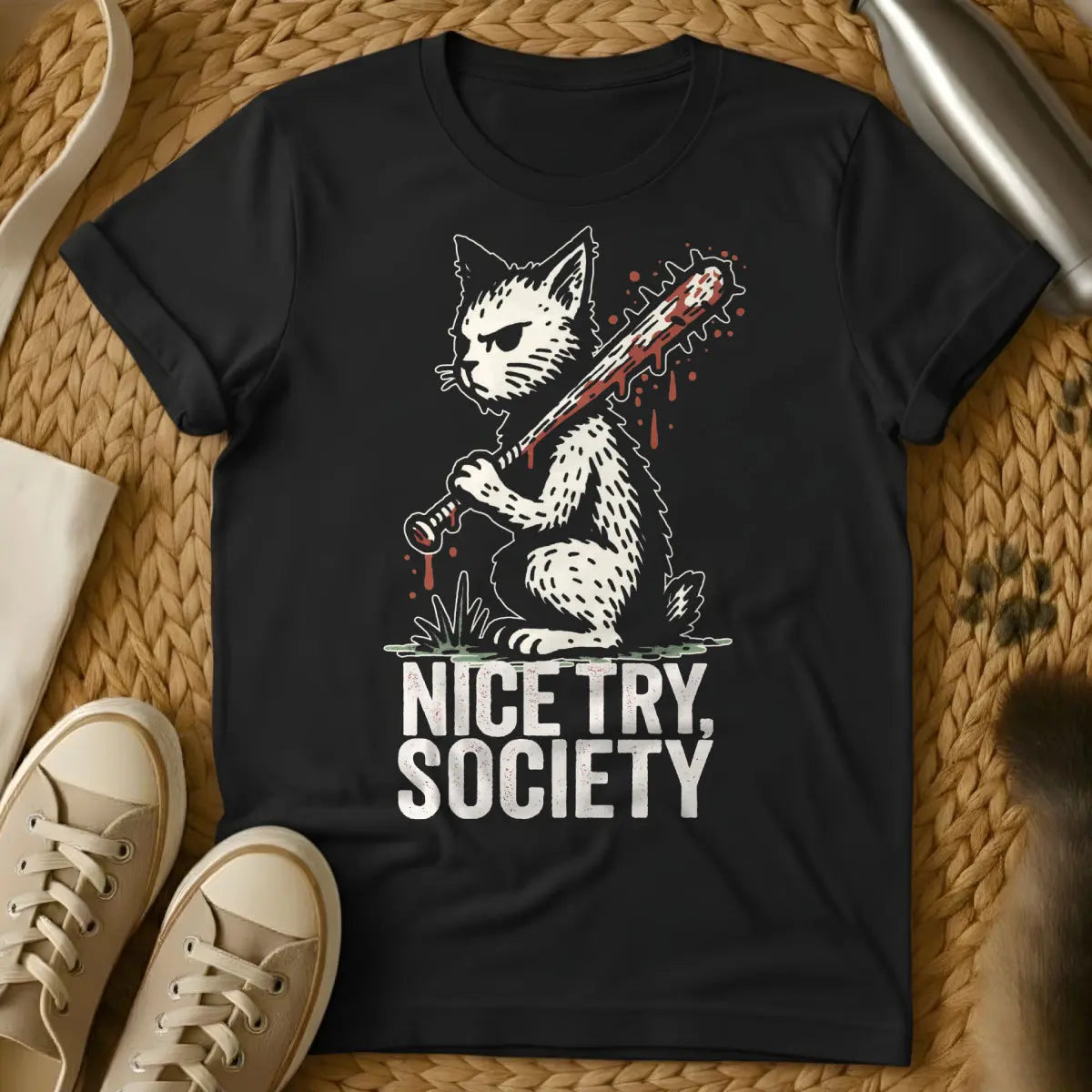 Anti-Social Cat Shirt - Black T-Shirt - feline introvert, homebody cat lover, introvert aesthetic