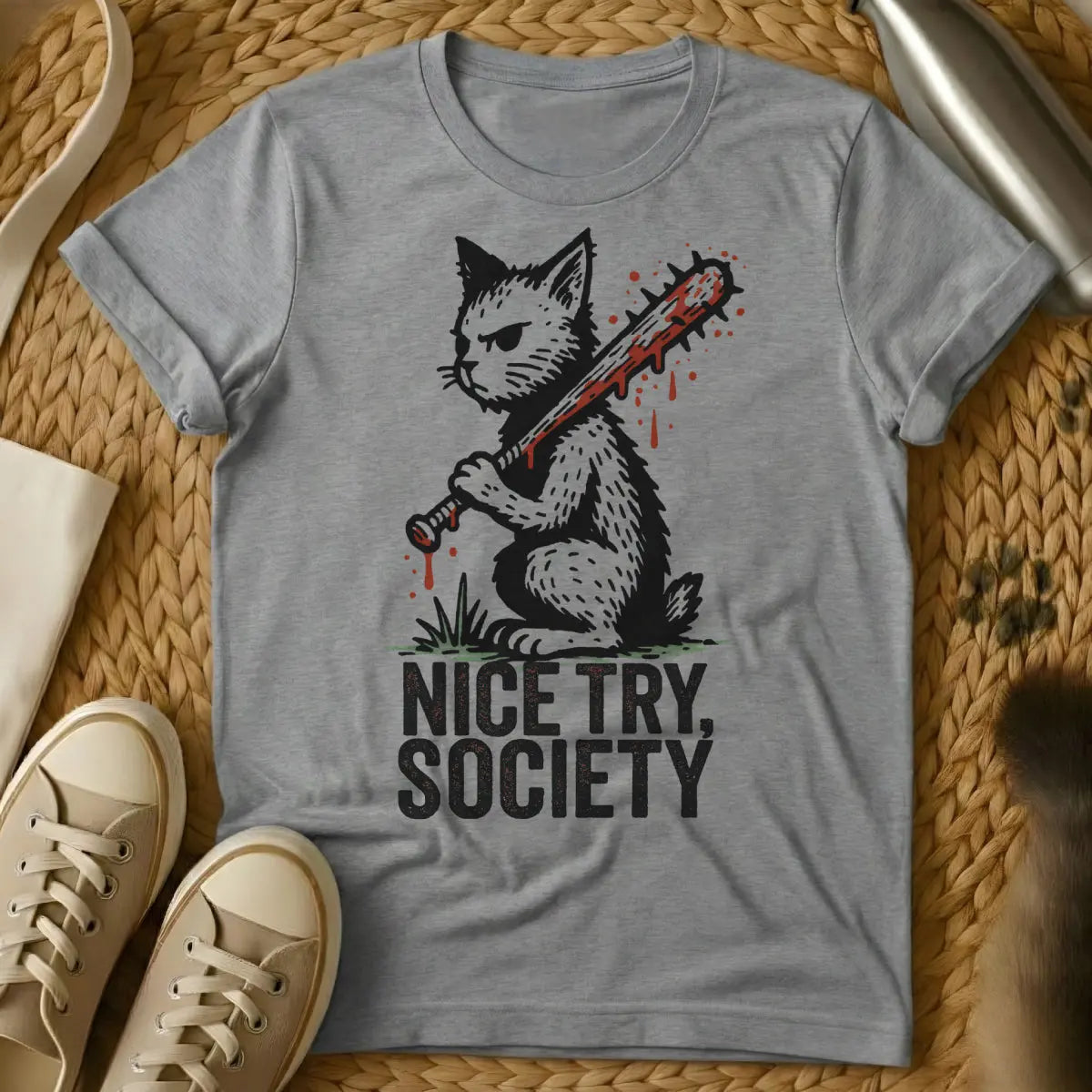 Anti-Social Cat Shirt - Gray T-Shirt - feline introvert, homebody cat lover, introvert aesthetic