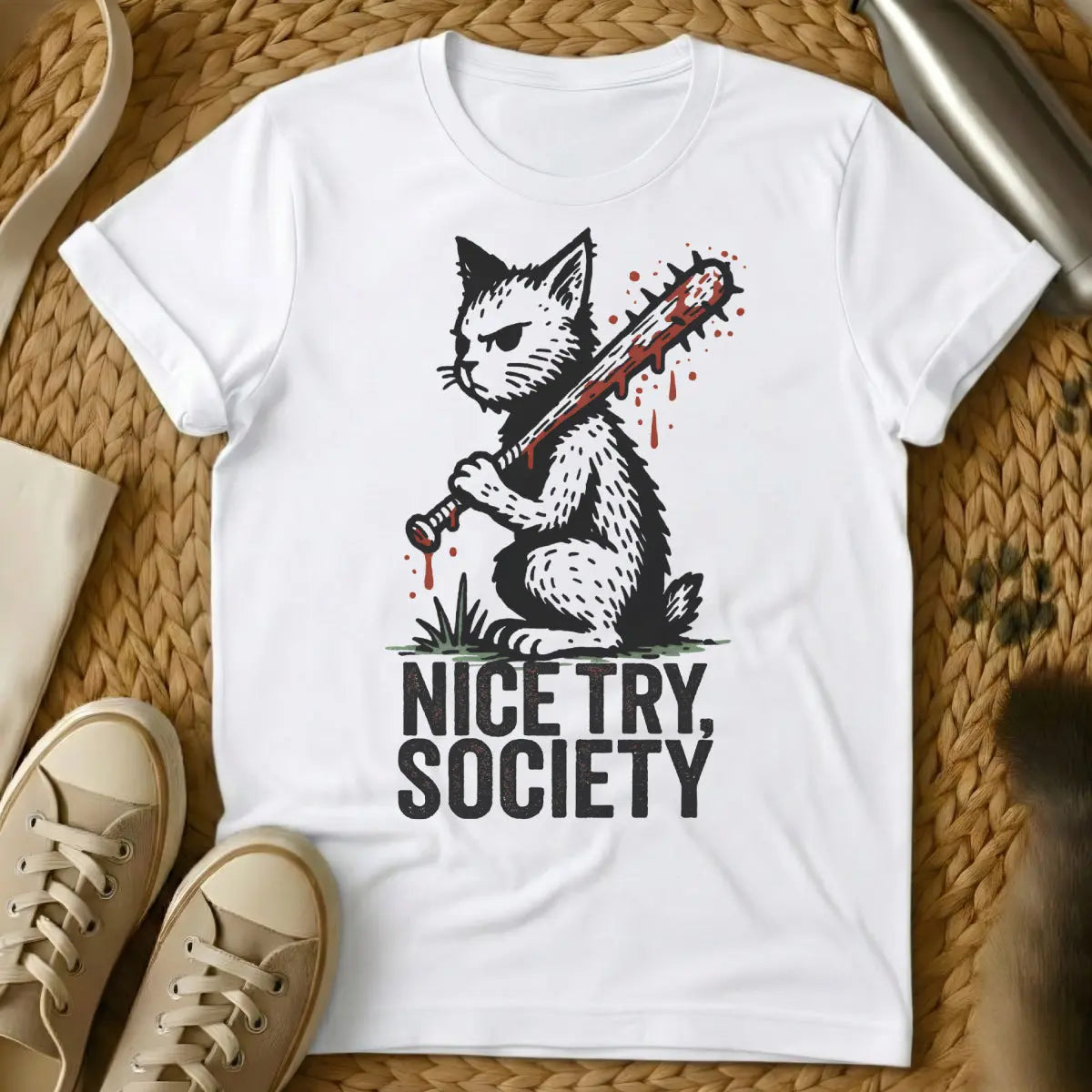 Anti-Social Cat Shirt - White T-Shirt - feline introvert, homebody cat lover, introvert aesthetic