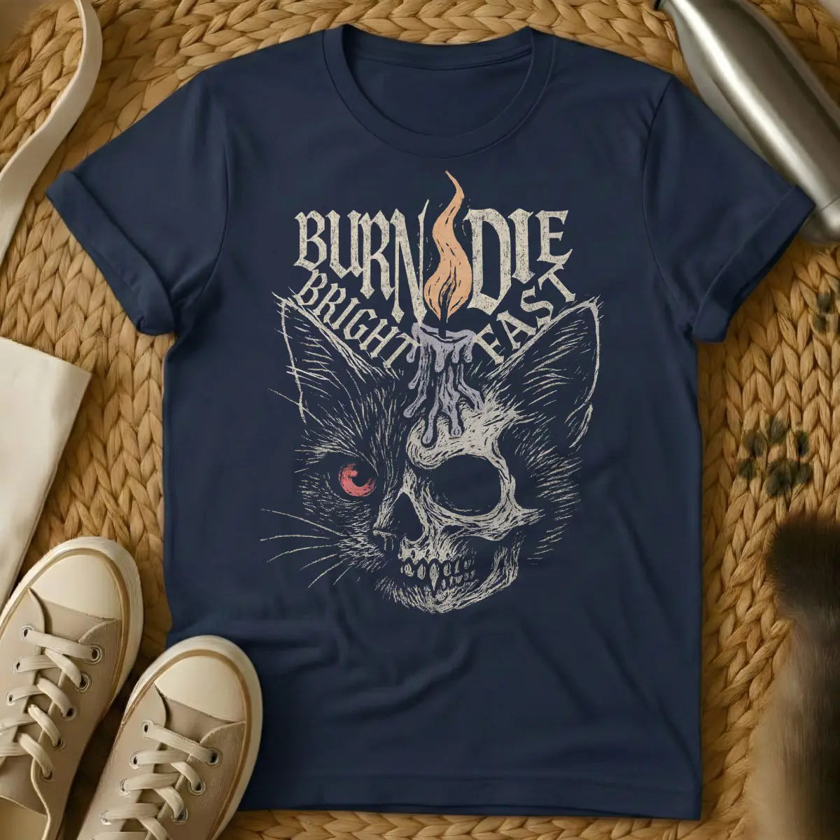 Gothic Cat Shirt - Navy Cat T-Shirt