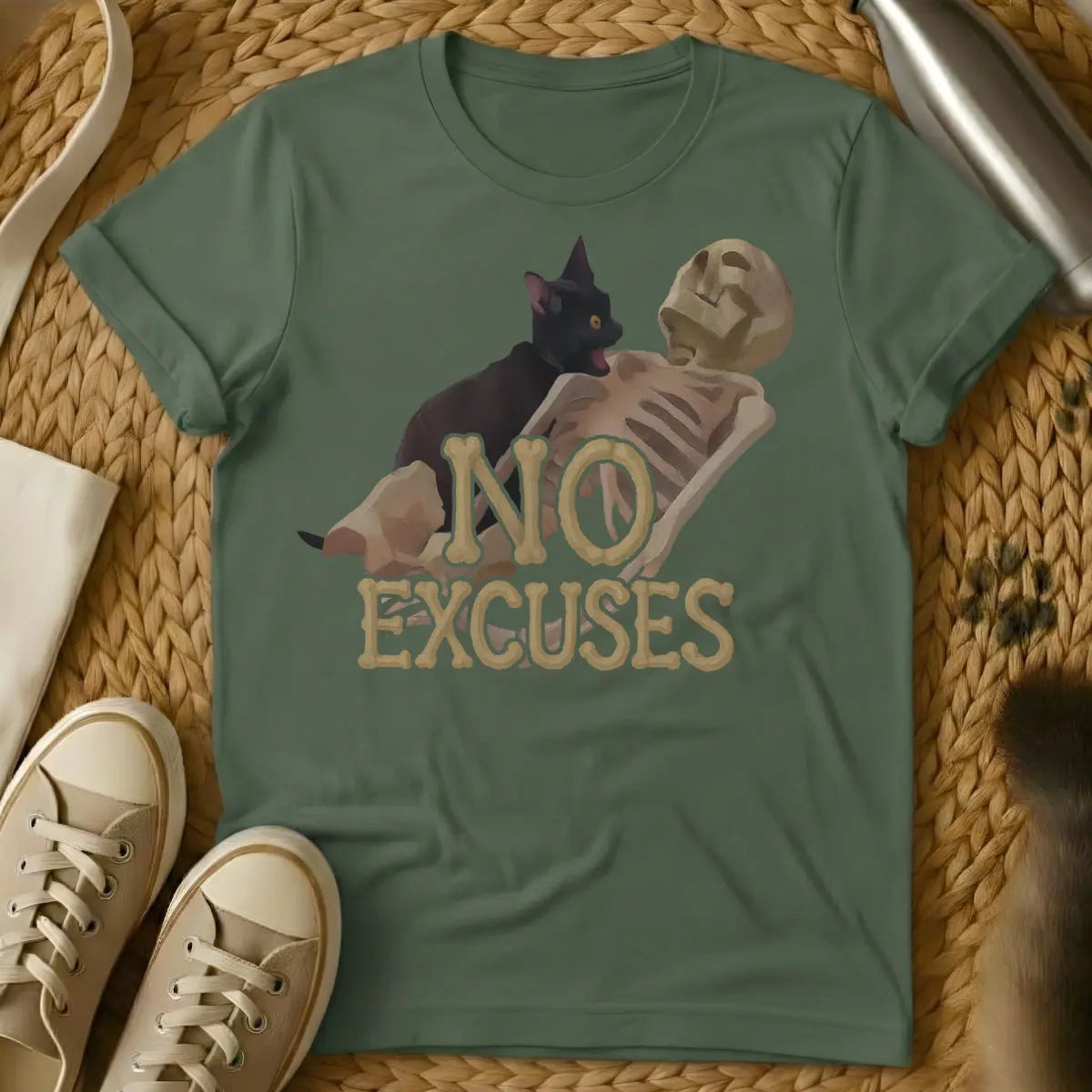 No Excuses Cat Shirt - Military Green Cat T-Shirt