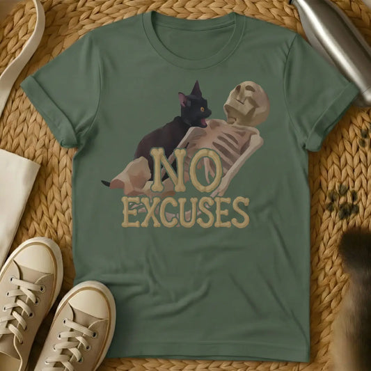 No Excuses Cat Shirt - Military Green Cat T-Shirt