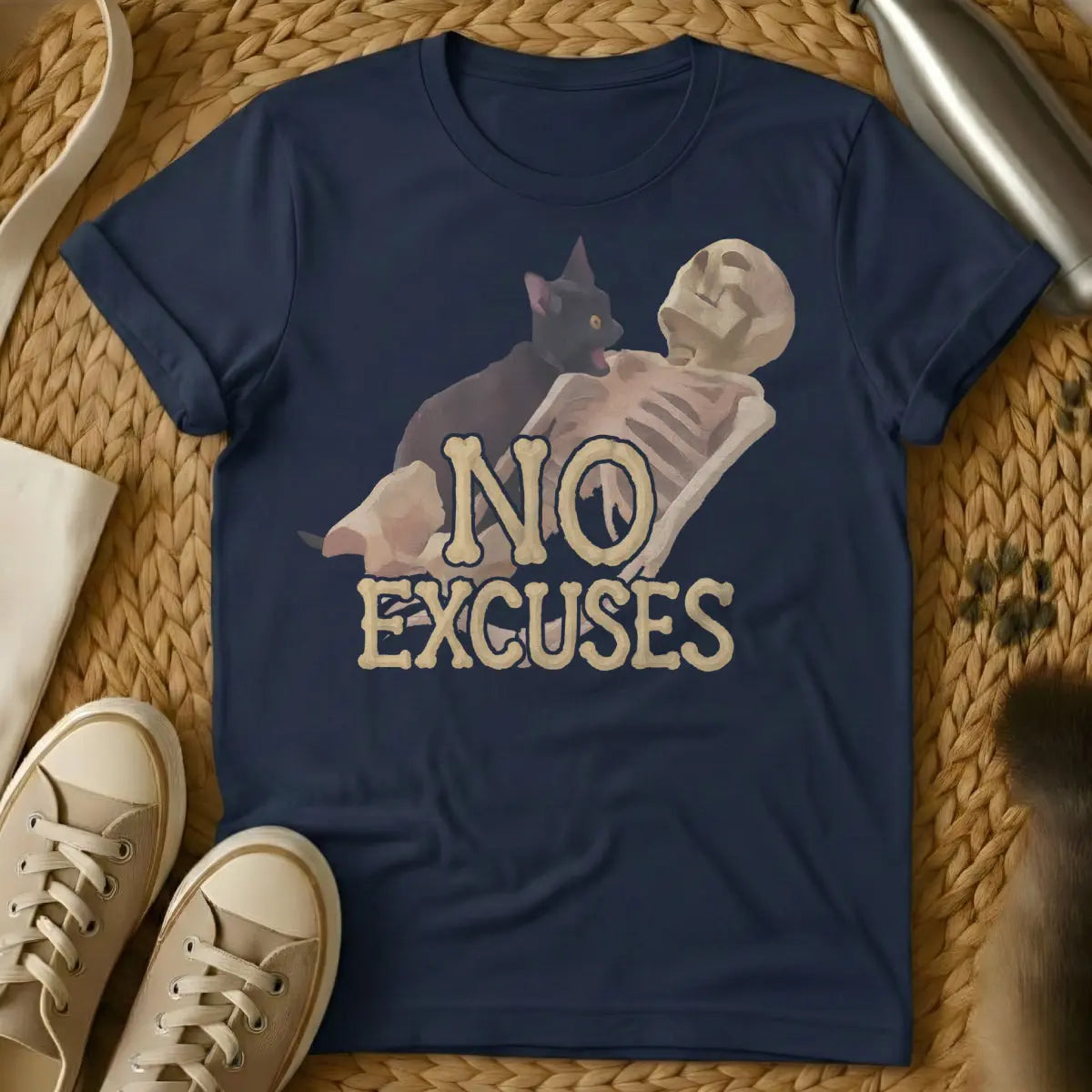 No Excuses Cat Shirt - Navy Cat T-Shirt