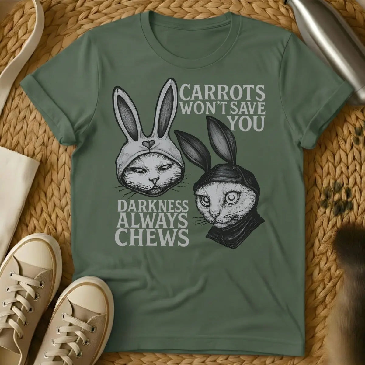 Rabbit Shirt | Cat Tee - Military Green Cat T-Shirt