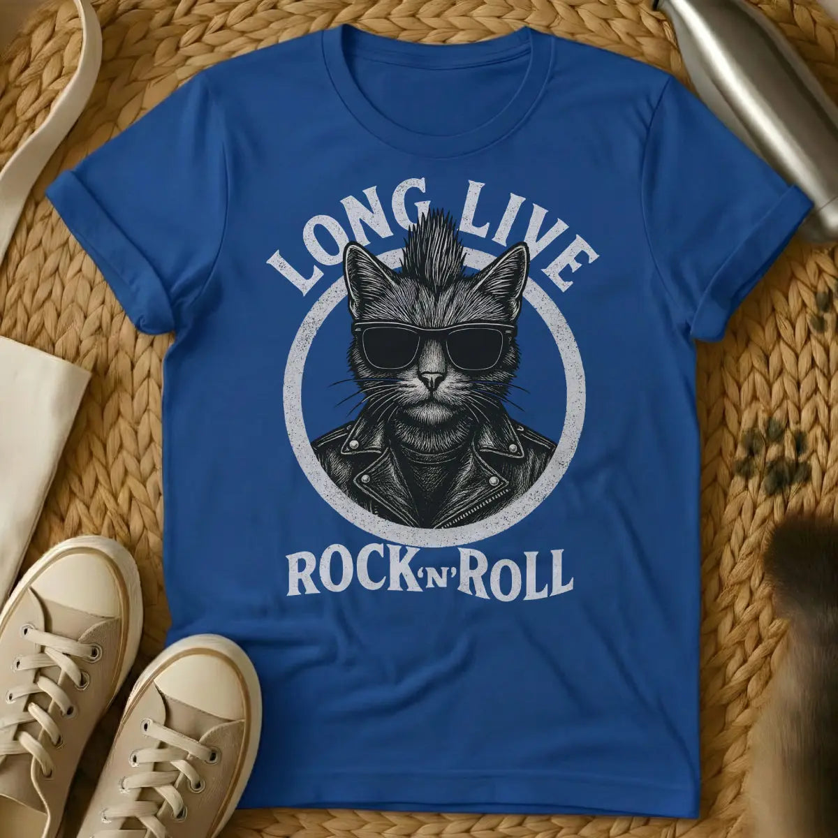 Rock and Roll Cat Shirt - Blue Cat T-Shirt