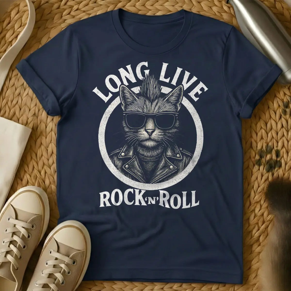 Rock and Roll Cat Shirt - Navy Cat T-Shirt
