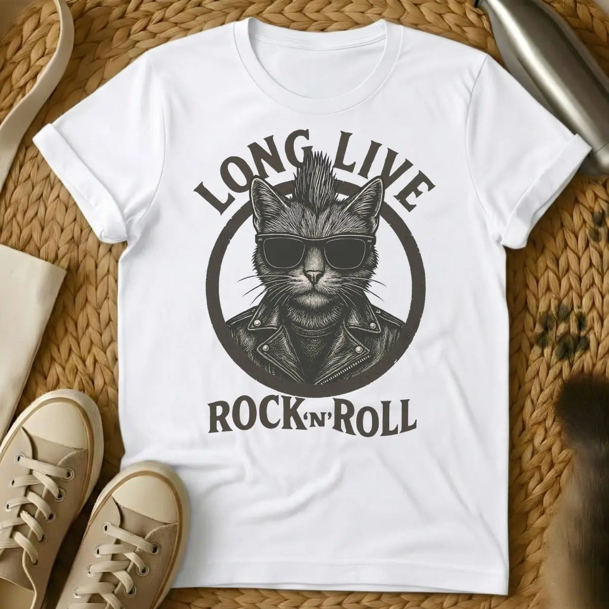 Rock and Roll Cat Shirt - White Cat T-Shirt