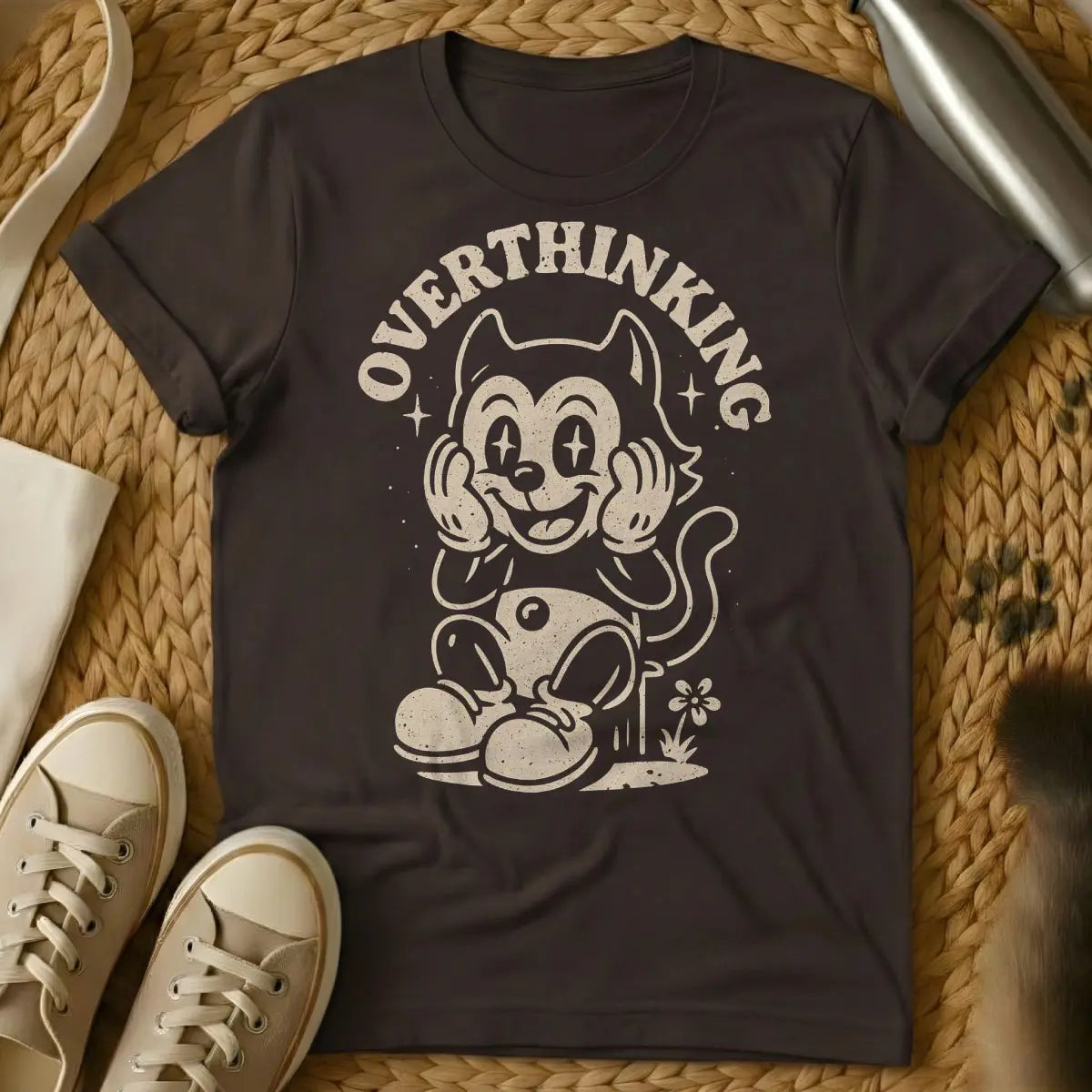 Overthinker Cat Shirt - Dark Chocolate Cat T-Shirt