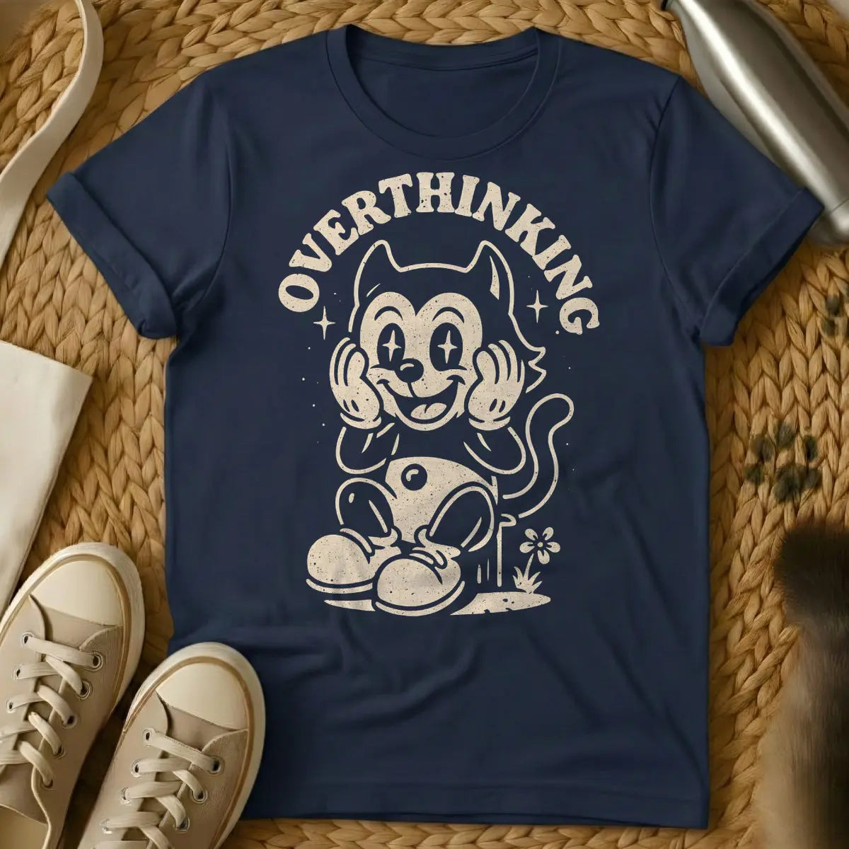 Overthinker Cat Shirt - Navy Cat T-Shirt