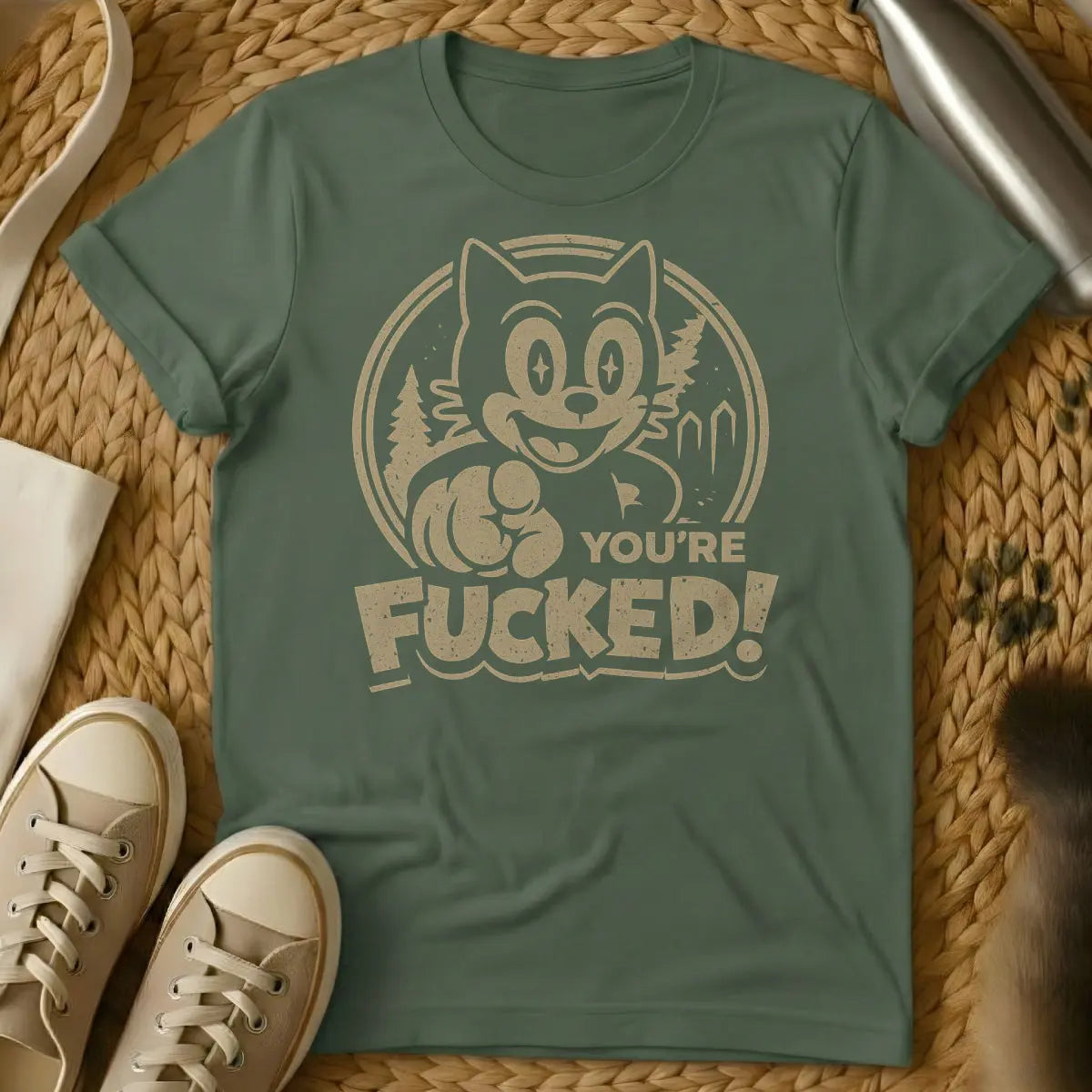 You're F*cked Cat Shirt - Military Green Cat T-Shirt