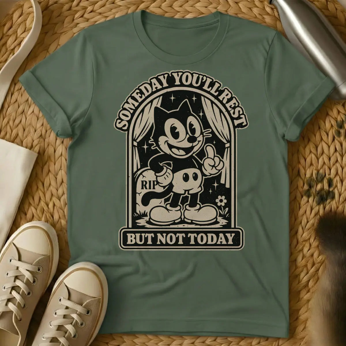 You Will Rest Cat Shirt - Military Green Cat T-Shirt