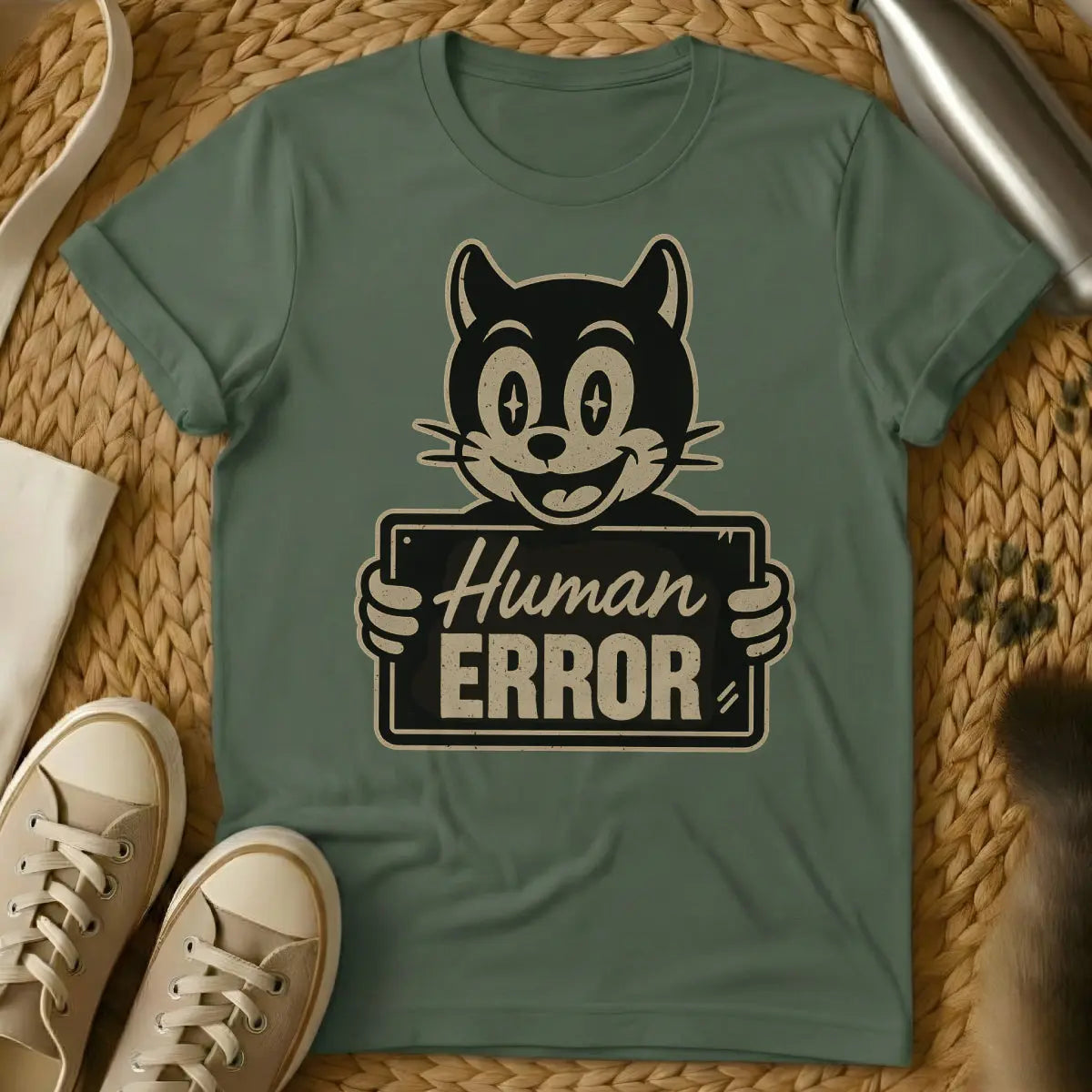 Human Error Cat Shirt - Military Green Cat T-Shirt