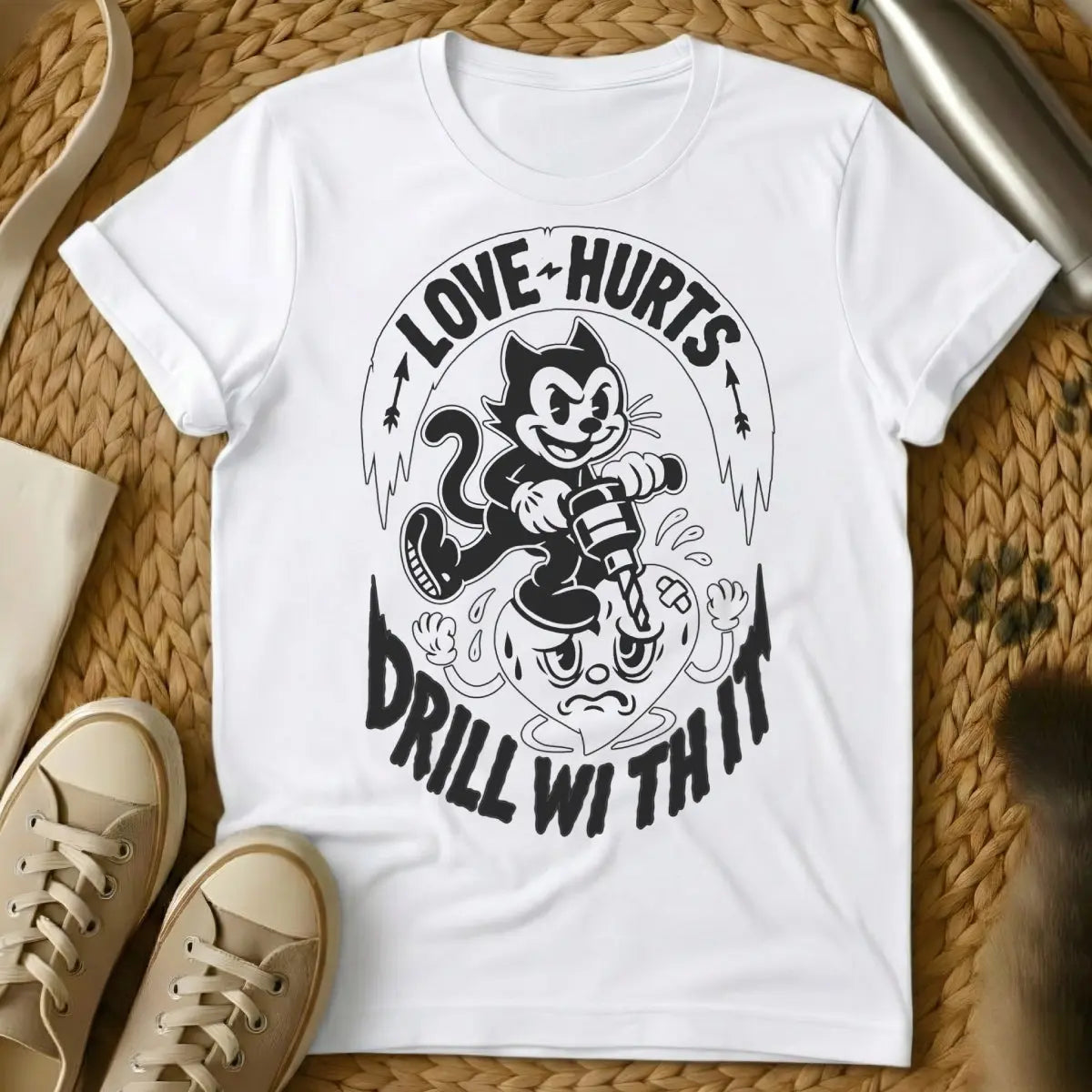 Love Hurts Cat Shirt - White Cat T-Shirt