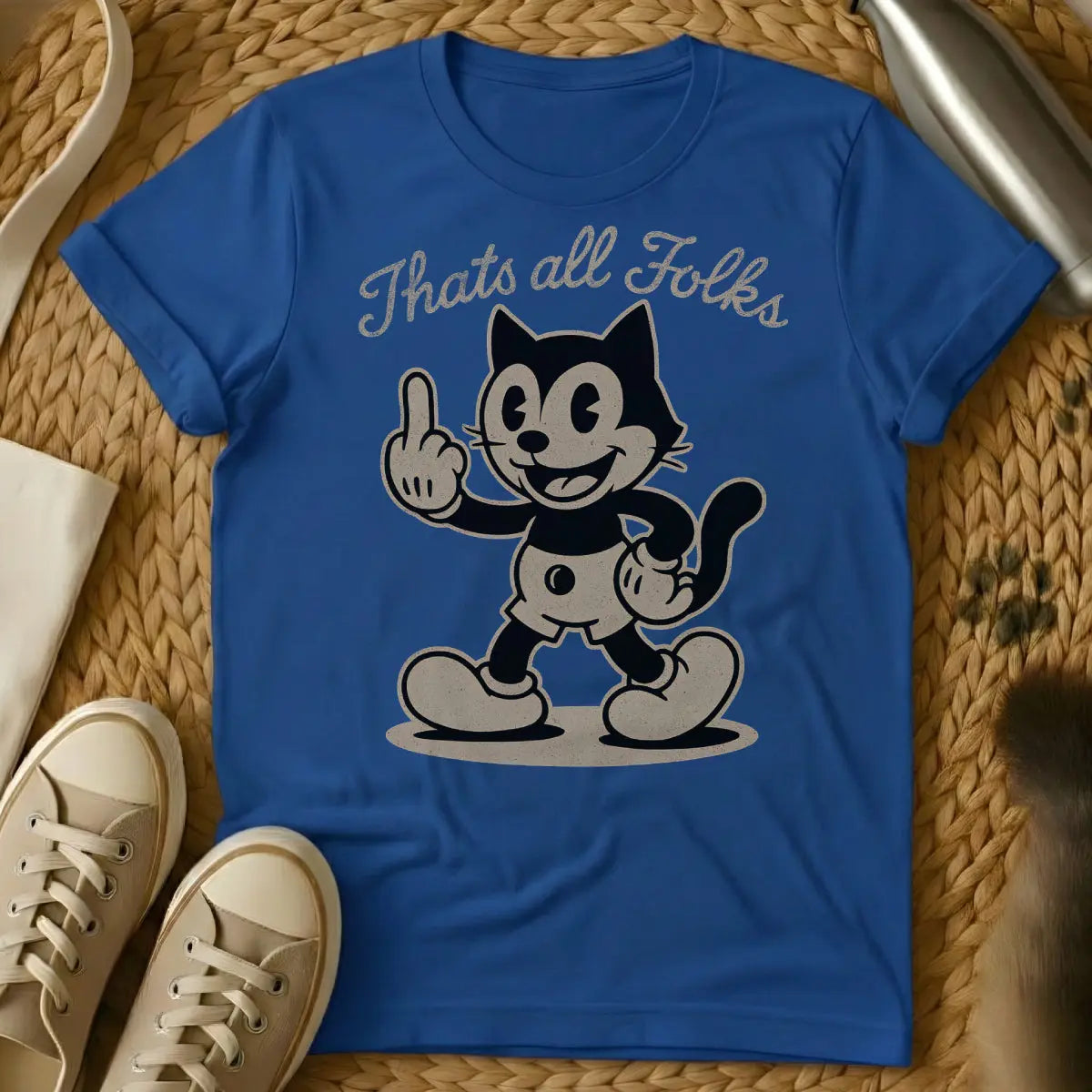 That's All Folks Cat T-Shirt - Blue Cat T-Shirt