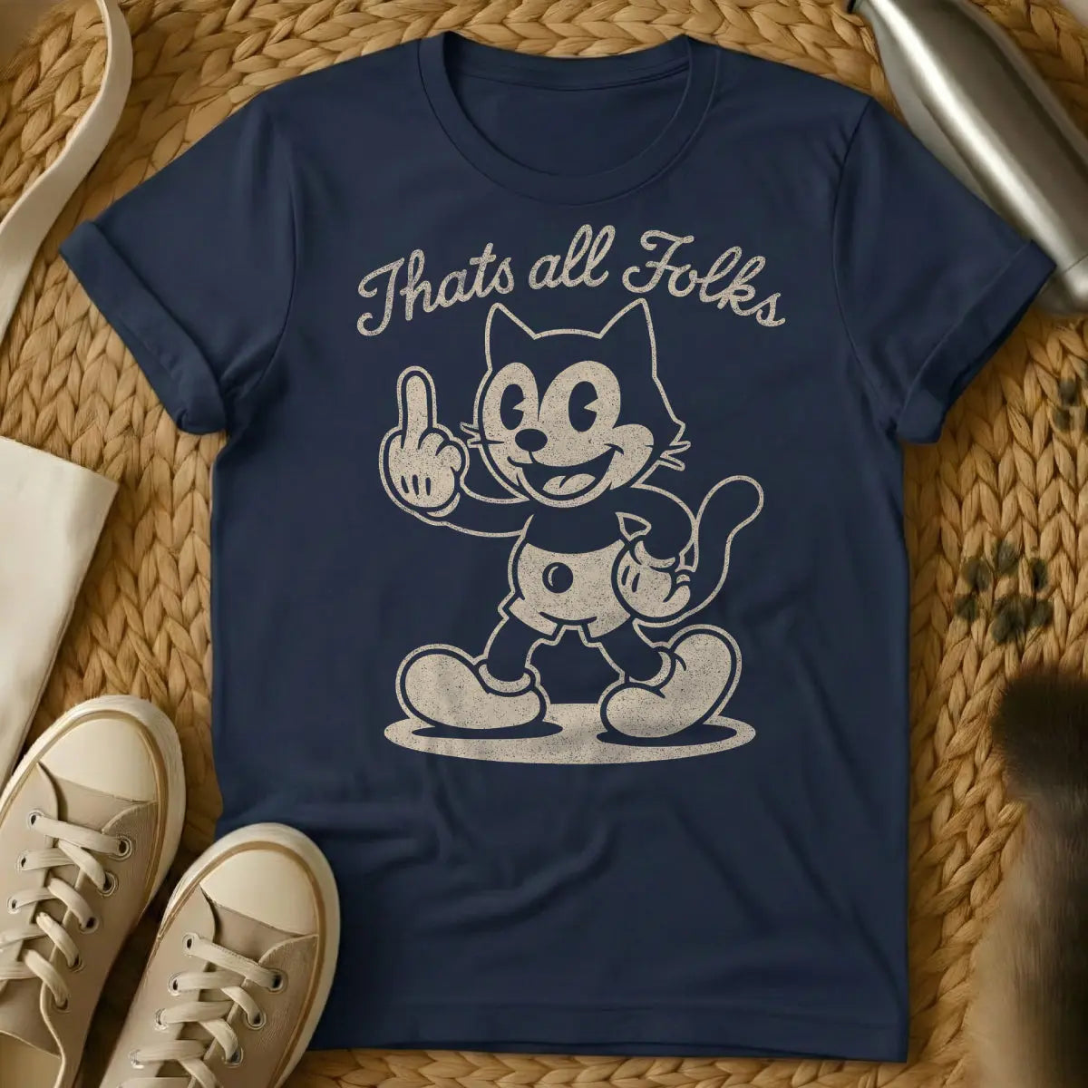 That's All Folks Cat T-Shirt - Navy Cat T-Shirt