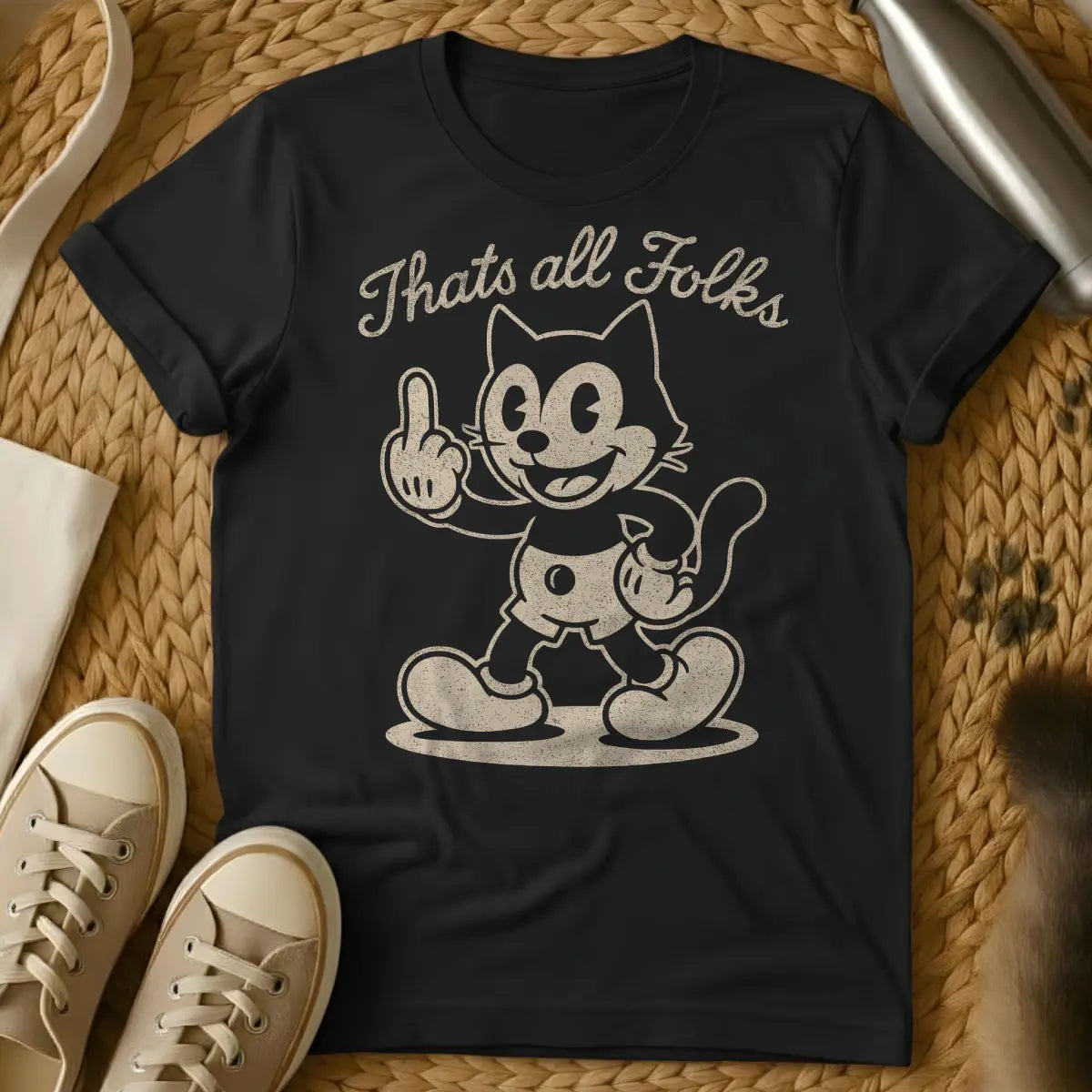 That's All Folks Cat T-Shirt - Black Cat T-Shirt