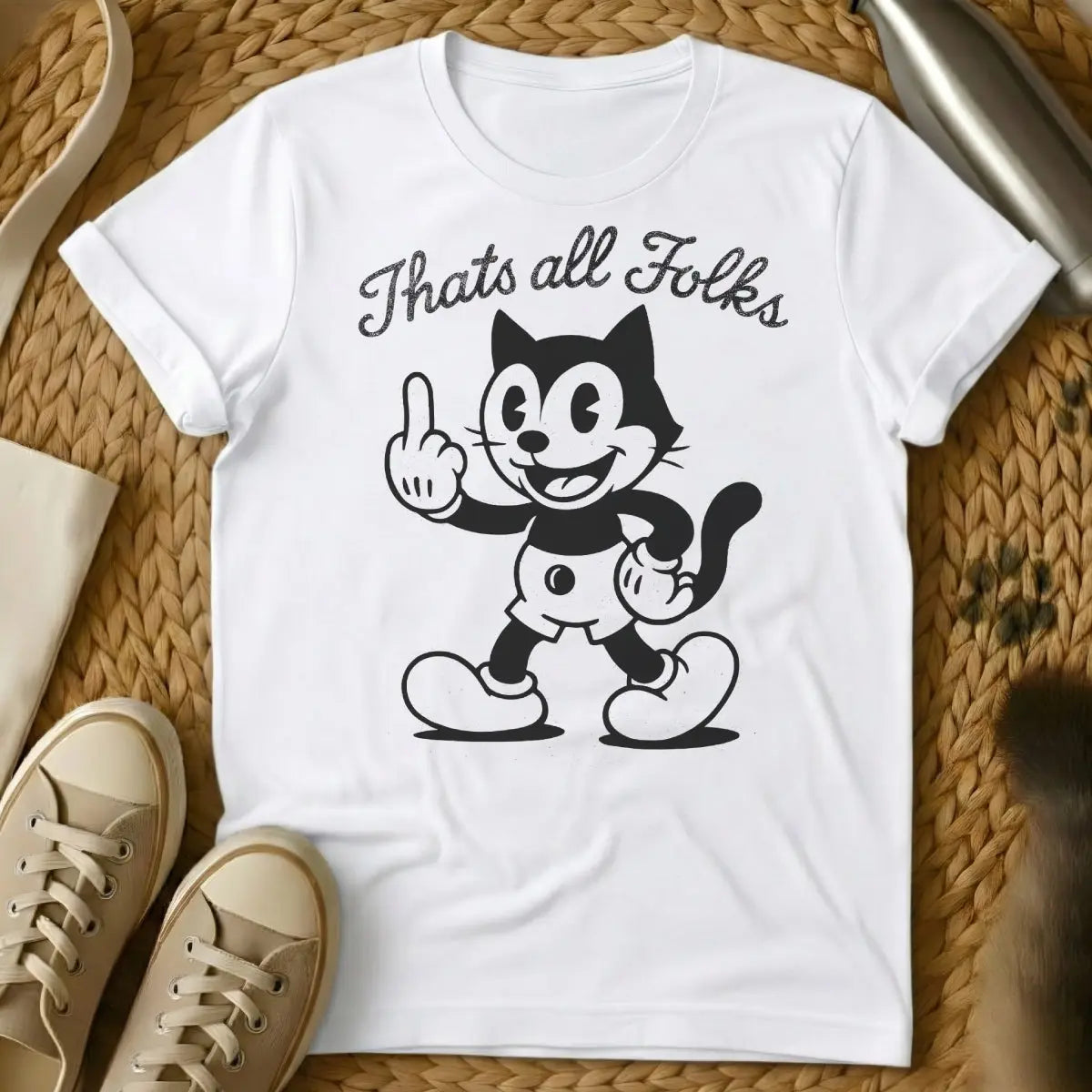 That's All Folks Cat T-Shirt - White Cat T-Shirt