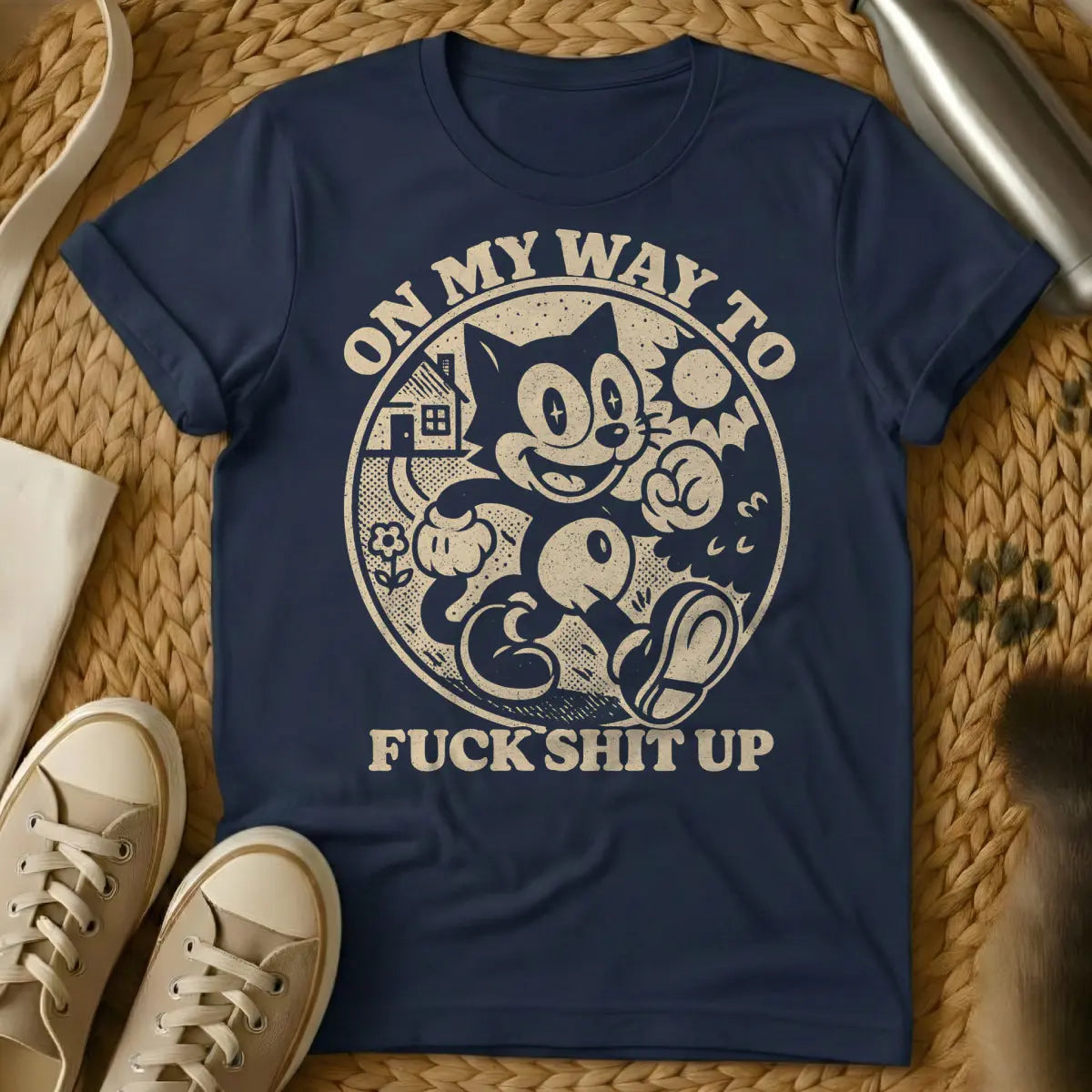 On My Way Shirt - Navy Cat T-Shirt