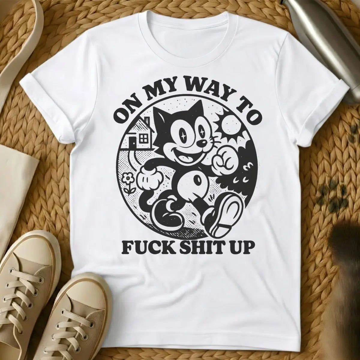 On My Way Shirt - White Cat T-Shirt