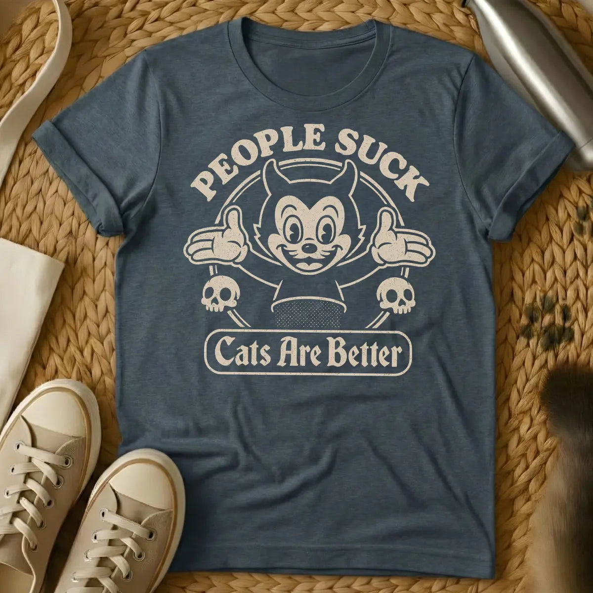 People Suck Cat Shirt - Dark Heather Cat T-Shirt