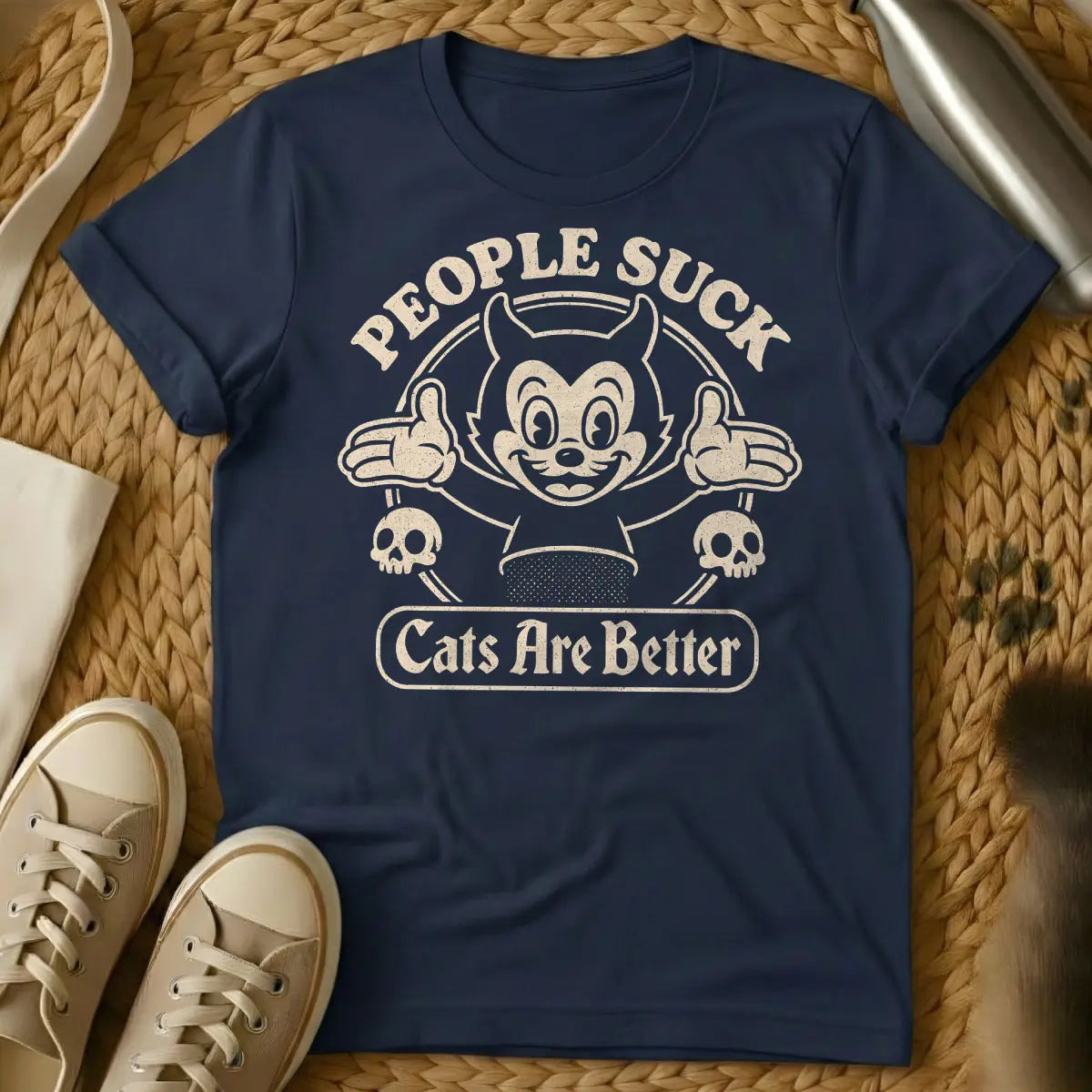 People Suck Cat Shirt - Navy Cat T-Shirt