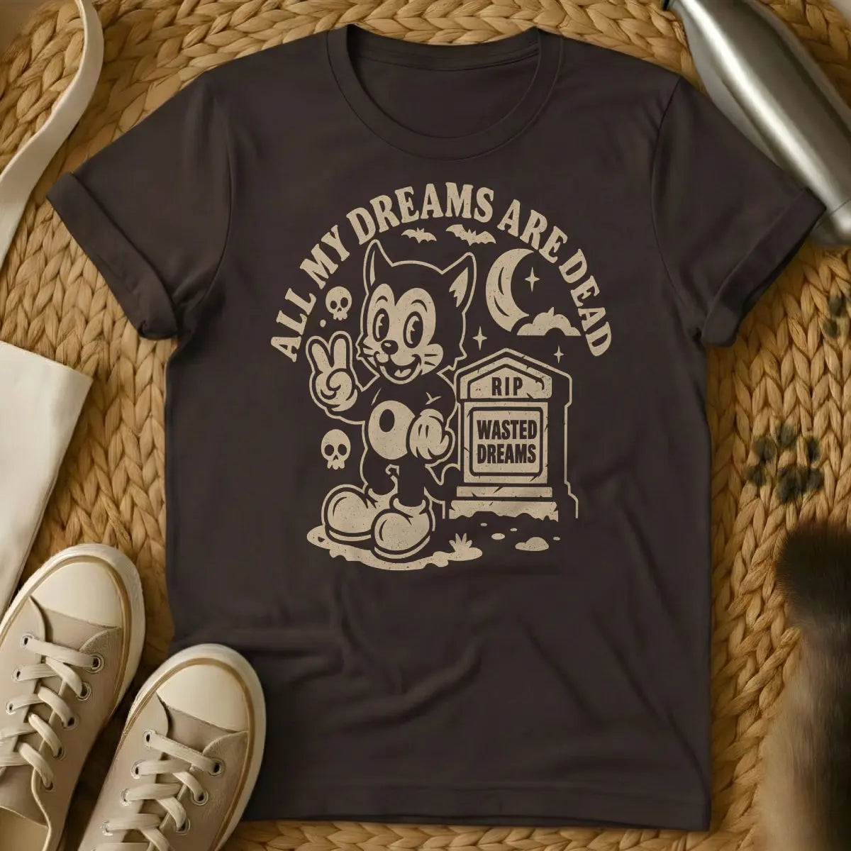 Dreams Cat Shirt - Dark Chocolate T-Shirt - astral projection cat, dreamcore, inner world cat