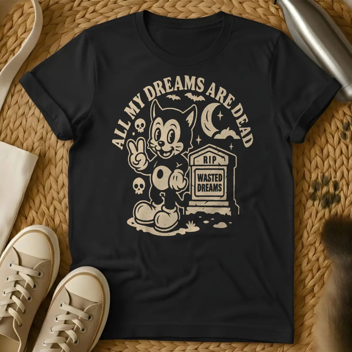 Dreams Cat Shirt - Black T-Shirt - astral projection cat, dreamcore, inner world cat