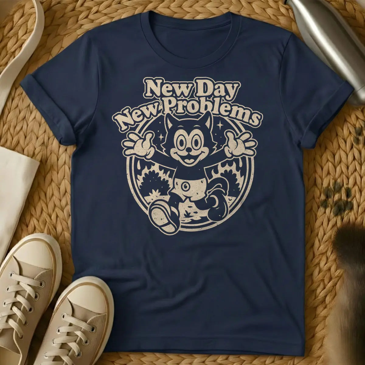 New Day Cat Shirt - Navy Cat T-Shirt