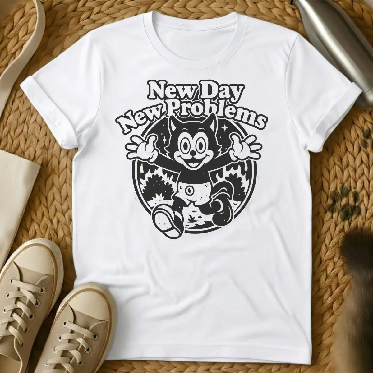 New Day Cat Shirt - White Cat T-Shirt