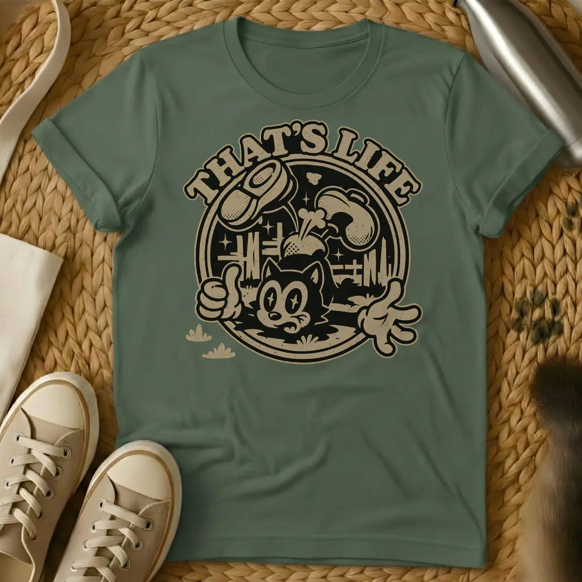 That Is Life Cat Shirt - Military Green Cat T-Shirt