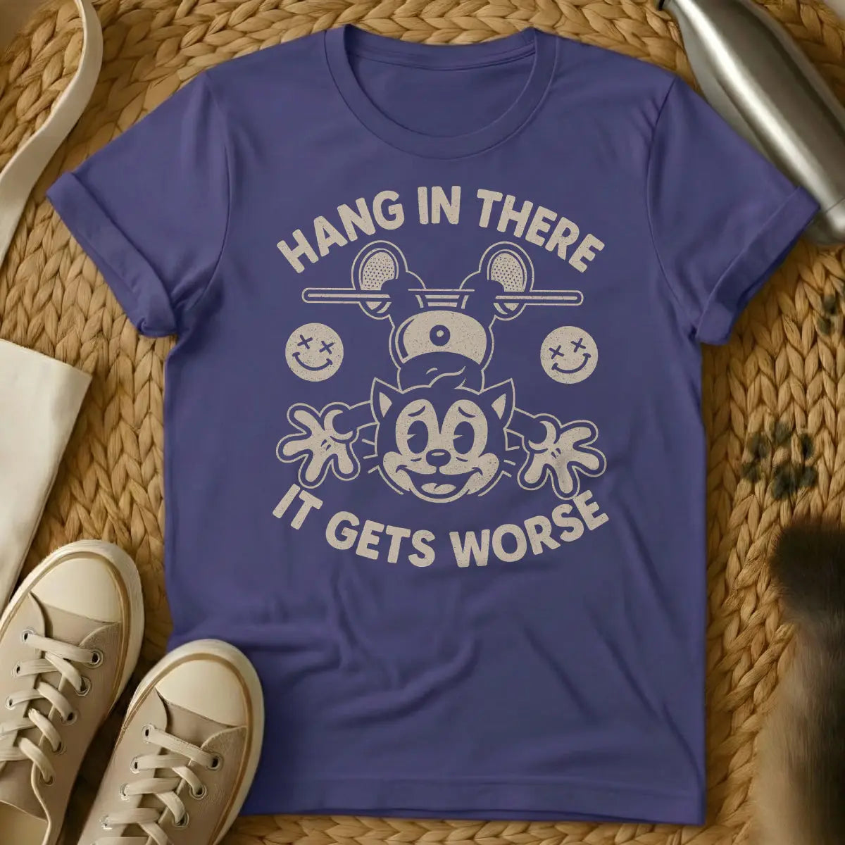 Hang In There Shirt - Purple Cat T-Shirt