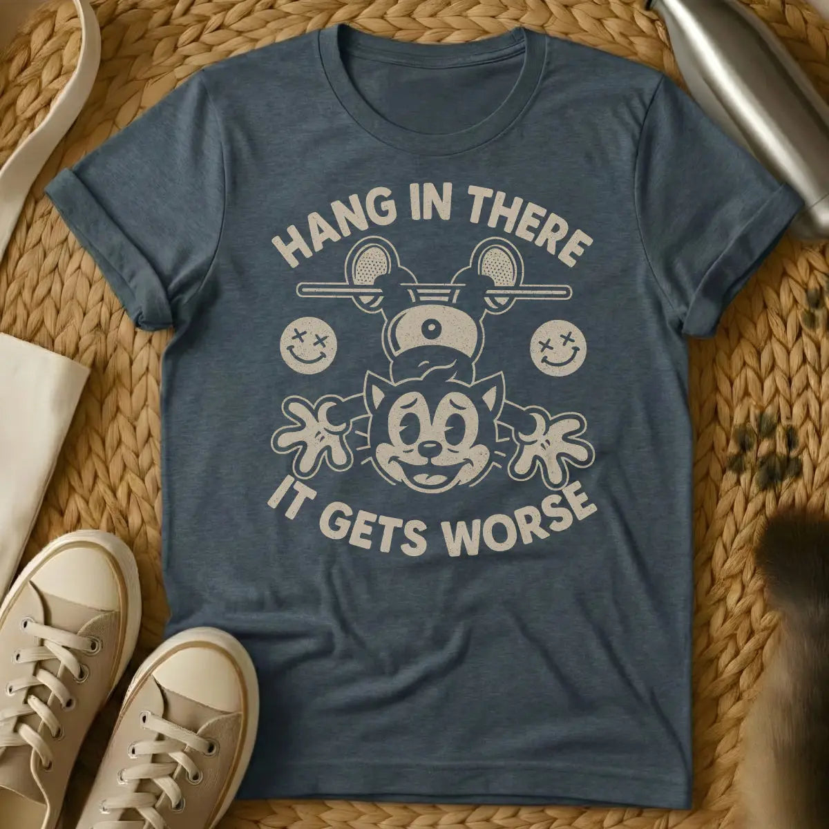 Hang In There Shirt - Dark Heather Cat T-Shirt