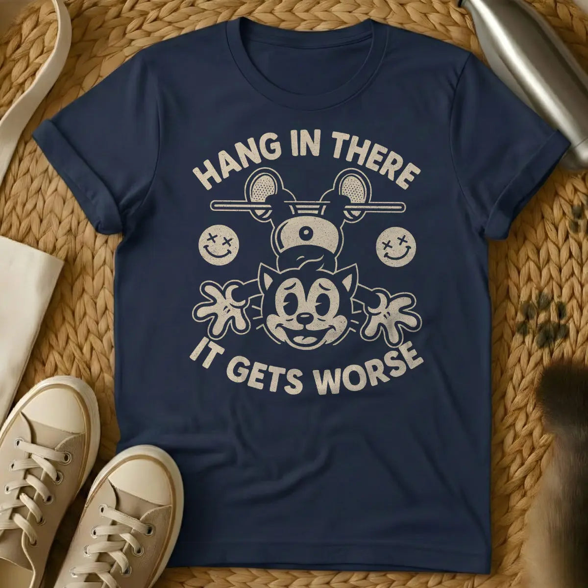 Hang In There Shirt - Navy Cat T-Shirt