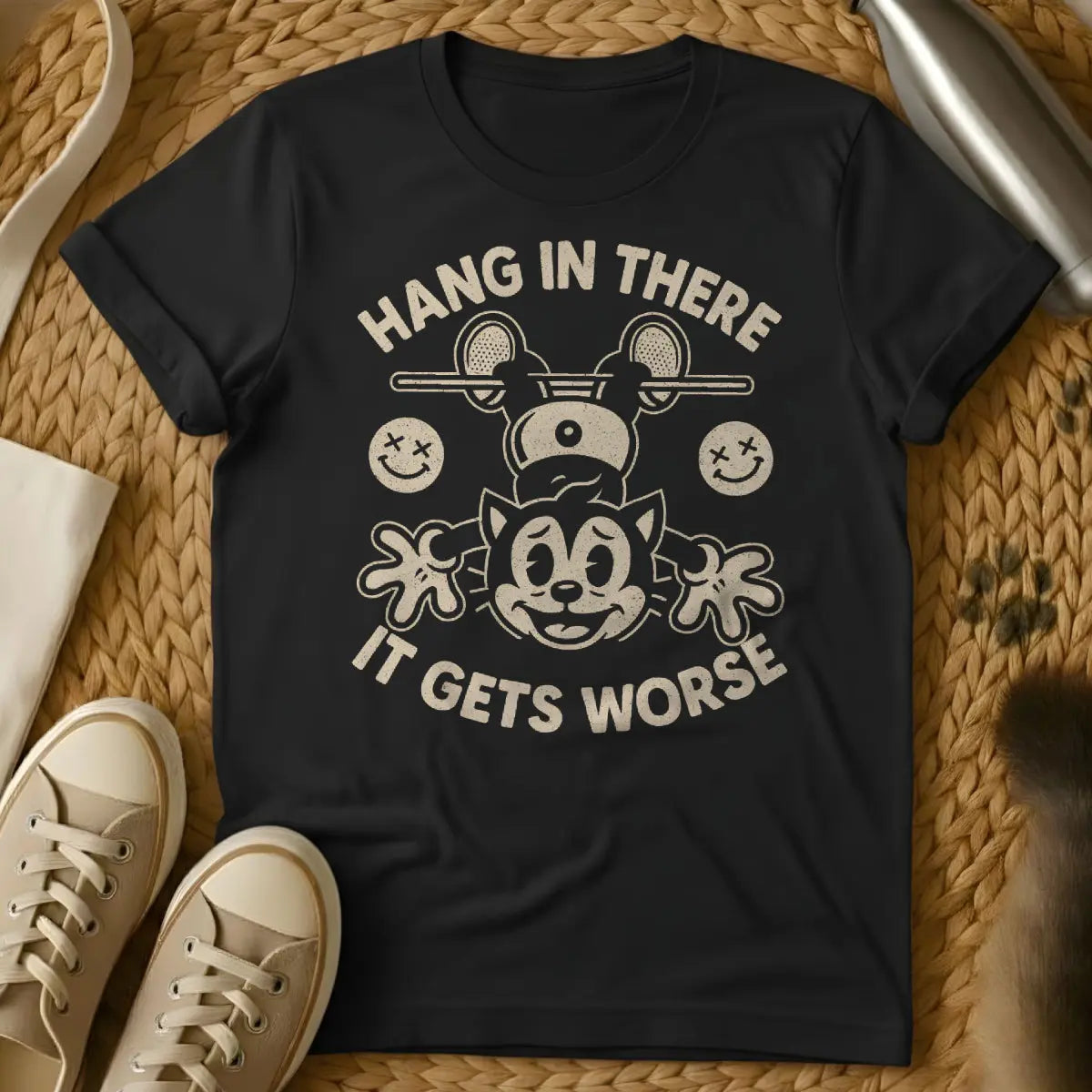 Hang In There Shirt - Black Cat T-Shirt