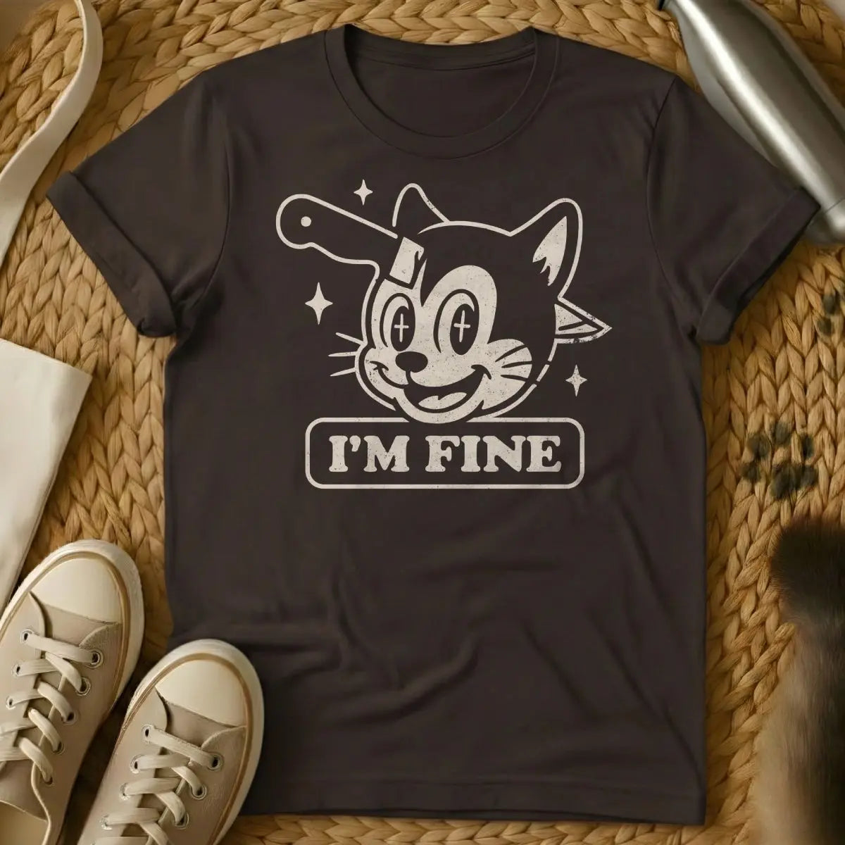 I’m Fine T Shirt - Dark Chocolate Cat T-Shirt