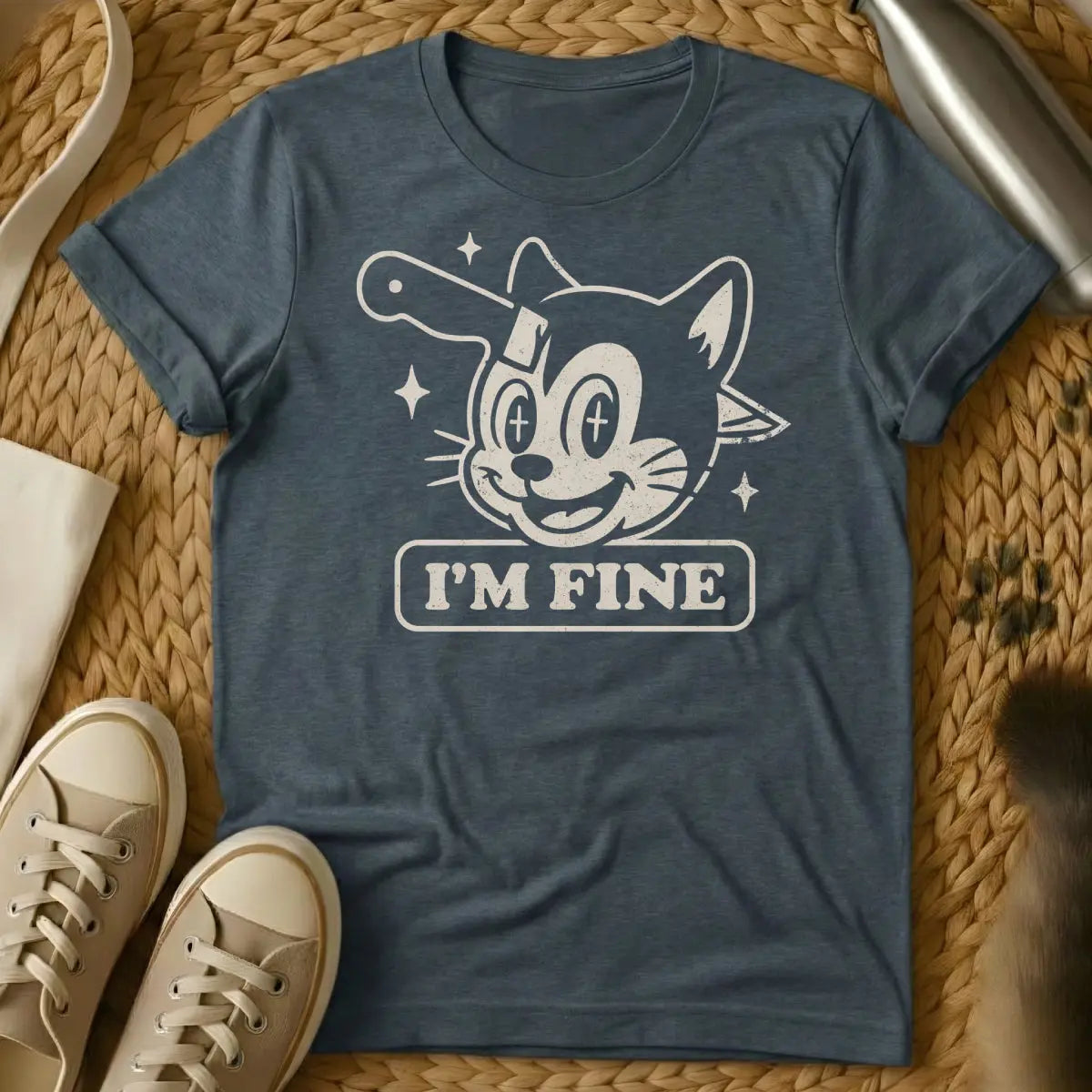 I’m Fine T Shirt - Dark Heather Cat T-Shirt