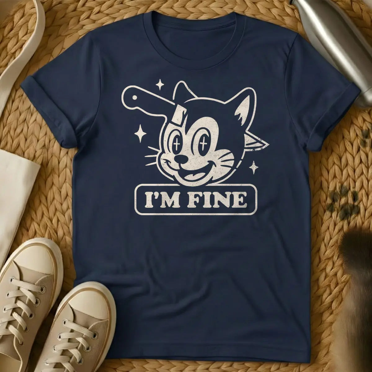I’m Fine T Shirt - Navy Cat T-Shirt