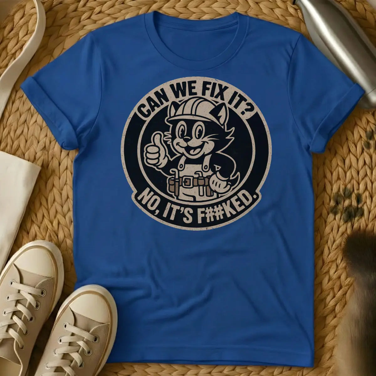 Can We Fix It Cat Shirt - Blue T-Shirt - bob the builder parody, cat supervisor meme, diy cat humor
