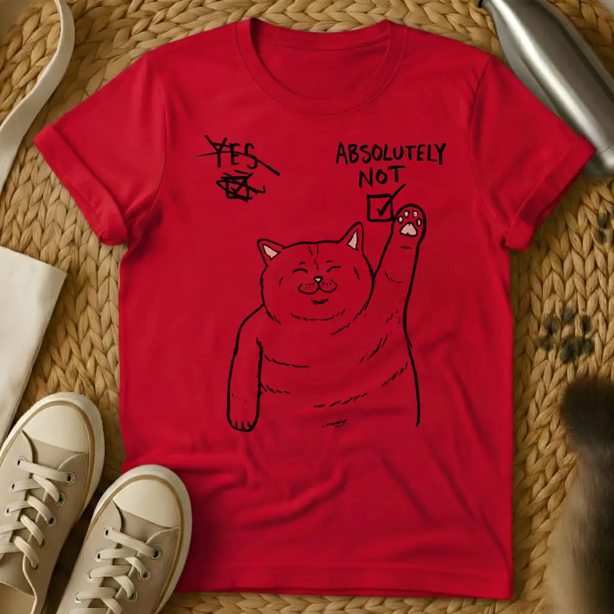 Absolutely Not Cat Shirt - Red T-Shirt - anti-social cat club, boundary setting humor, direct communication humor