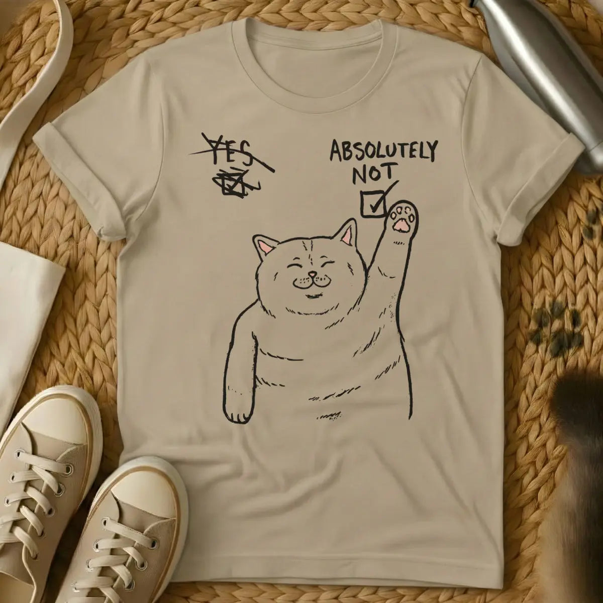 Absolutely Not Cat Shirt - Sand T-Shirt - anti-social cat club, boundary setting humor, direct communication humor